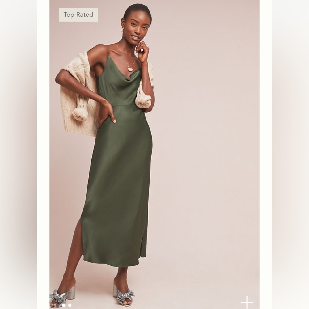 Anthropologie Elyse Luxe Bias Cut Slip Dress Moss Green Women’s Size S